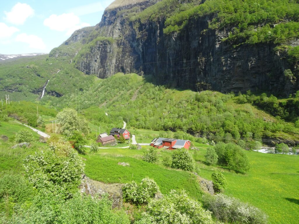 Norway in a nutshell - casas en el trayecto del tren Flamsbana